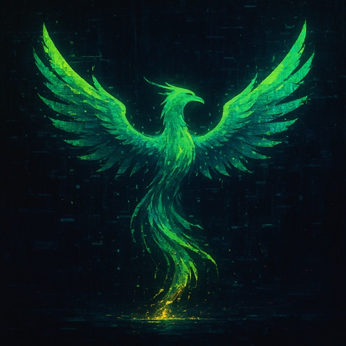 A Glitched Phoenix Rising From The Flames